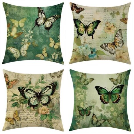 Taie d'oreiller, Lot de 4 en Lin Imprimé Fleur Housse De Coussin carré pour Lit Voiture De La Maison Canapé 45 x 45 cm (1/5)