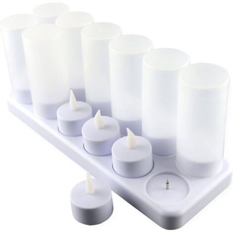 Lot de 12 bougies LED rechargeables à flamme vacillante avec station de charge, idéales pour décorer Noël, anniversaires et mariages (1/4)