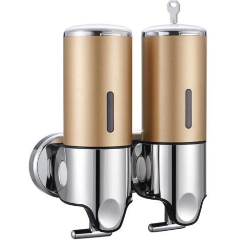 Distributeur de savon mural en acier inoxydable 304 - 2 réservoirs de 500 ml - Design contemporain (1/4)