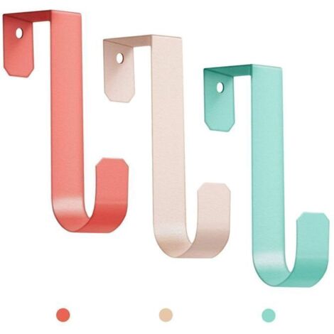 Crochets de porte 3 pièces – Métal rouge, vert, beige – Organisateur mural pour manteaux et accessoires (1/5)