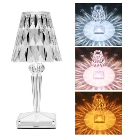 Lampe de Table LED en Cristal - 3 Teintes Réglables - Rechargeable USB - Design Moderne (1/4)