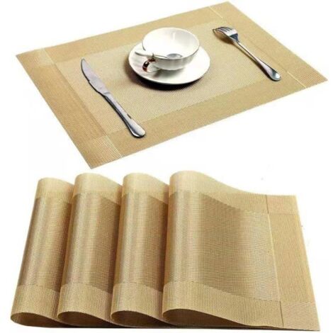 Set de Table 45x30 cm en PVC lavable, napperons résistants à la chaleur pour salle à manger, en vinyle tissé doré. (1/5)
