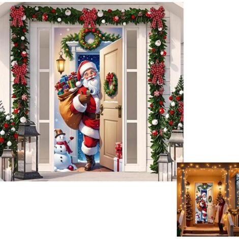 Décoration de Porte de Noël 200 x 90 cm - Couverture de Porte du Père Noël, Bannière de Décoration Intérieure (1/5)