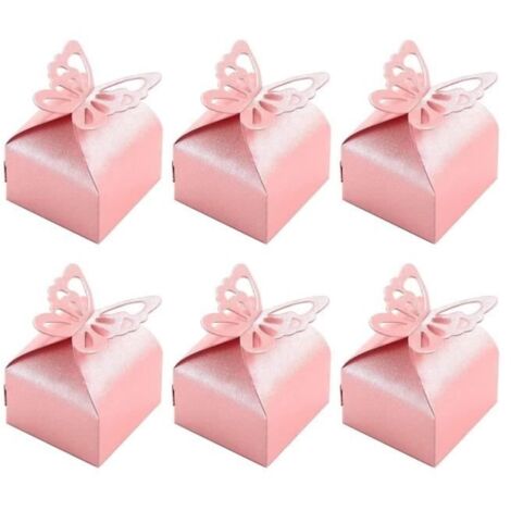 Boîte à Dragées de Mariage - Papillon Rose - 50 Pièces - Papier Perlé - Style Romantique (1/4)