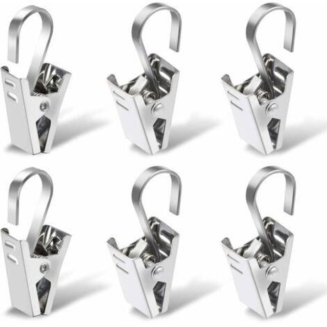 Anneaux de rideau avec pince - MICH - 100 pièces - Acier inoxydable - Argenté - Antirouille (1/4)