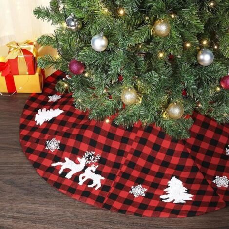 Jupe de sapin de Noël - Élan - Noir/Rouge - 122cm - Broderie en coton polyester - Tissu non tissé (1/4)
