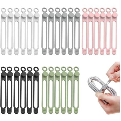 20 Pièces d'Attache-Câbles en Silicone, Sangles Réutilisables à Scratch, Organisateur de Câbles en Cinq Couleurs pour Rangement. (1/5)