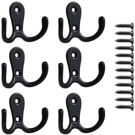 Lot de 6 patères à double crochet chromées, avec vis pour suspendre vêtements, peignoirs et serviettes. (1/5)