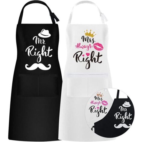 2 Tabliers de Cuisine Couple Imperméables 70cm, Réglables Blanc et Noir avec Poches, Idéal Cadeau pour Amoureux, Mariage ou Saint-Va (1/5)