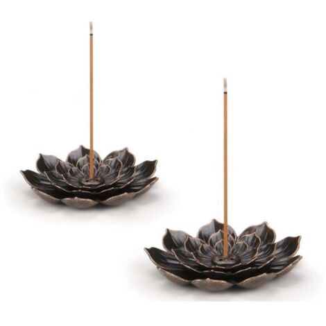Brûleur d'encens Lotus - Lot de 2 - Design amovible - Support 6 trous - Style ethnique (1/4)