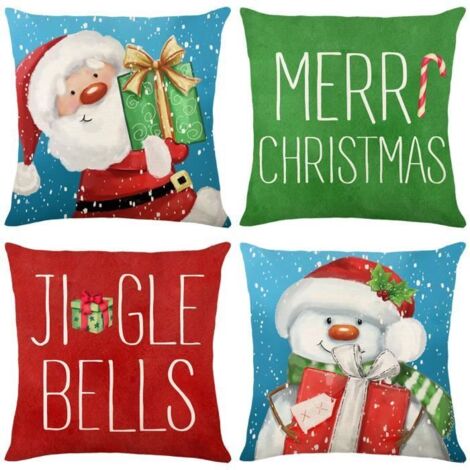 Housse de Coussin - Joyeux Noël - 45 x 45 cm - Coton Lin - Décoratif - Fermeture Invisible (1/4)