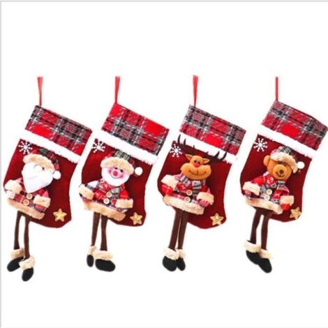Bas de Noël - Non spécifié - 4 pcs - 15x22 cm - Lin - Rouge (1/4)