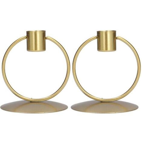 Bougeoir rond en fer doré, simple et élégant, pour décorer votre table. (1/4)