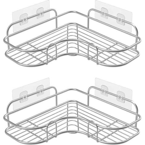Étagère murale en acier inoxydable pour salle de bain avec 2 crochets auto-adhésifs. (1/5)