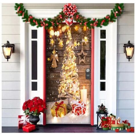 Décoration de porte d'entrée pour Noël et Halloween 2025 - Housse élastique ajustable pour porte et panneau de porche d'Halloween (1/5)