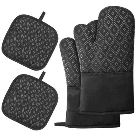 Gants de four, maniques, gants de cuisine - Ensemble de 4 résistants à la chaleur (1/4)