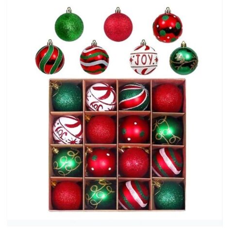 16 boules de Noël rouges et vertes, décoration suspendue pour arbre de Noël, ornements de fête. (1/5)
