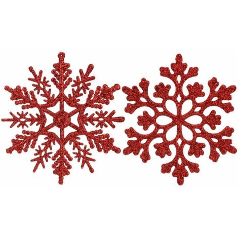 Décorations de Noël en plastique à paillettes en forme de flocon de neige pour sapin, 4 pouces, lot de 36, rouge (1/5)