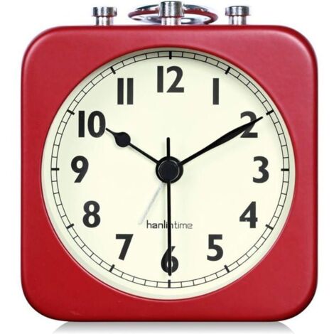 Réveil Analogique Rouge Carré Silencieux Petit pour Voyage, Métal, pour Chambre d'Enfant, Chevet, Salon ou Bureau. (1/4)
