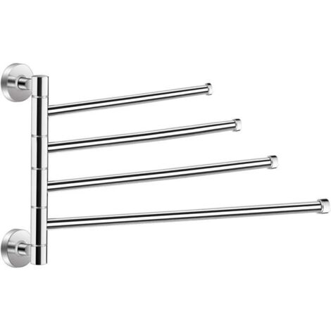 Porte-serviettes mural pivotant à 4 bras en acier inoxydable, pliable et rotatif pour salle de bain et cuisine. (1/5)