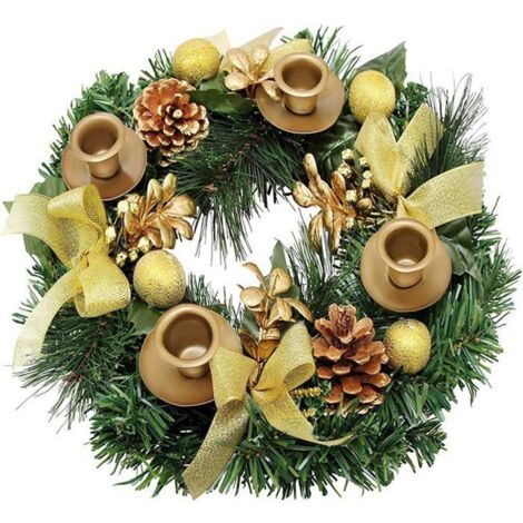 Couronne de l'Avent avec Bougeoir, Pommes Artificielles, Cônes de Pin et Boules, Décoration de Table d'Intérieur (1/5)
