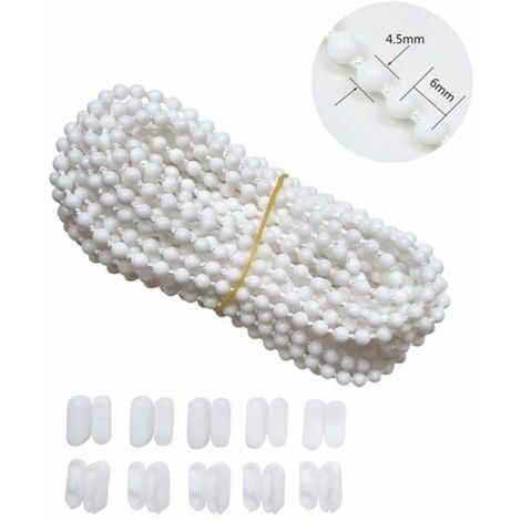 10 mètres de chaîne de store avec 10 connecteurs, cordon de perles, pour store vénitien ou vertical, blanc. (1/5)