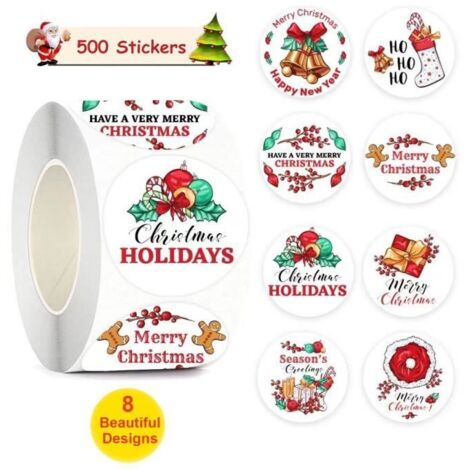 Autocollants de Noël - Joyeux Noël - 500 pièces - Ronds - Papier kraft - Autoadhésifs (1/4)
