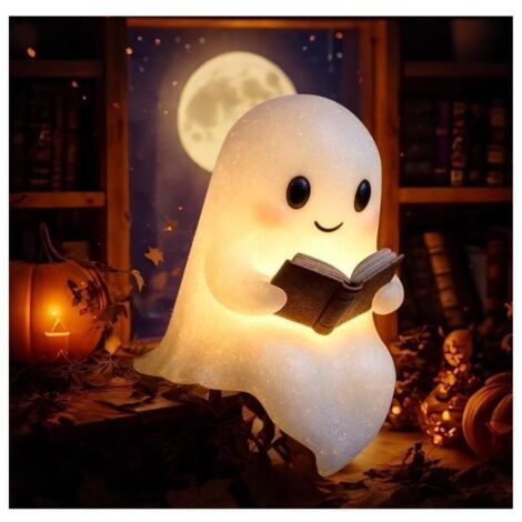 Lampe de Lecture Fantôme, Veilleuse Décorative d'Halloween, Lampe en Résine Fantôme pour Lecture au Lit, Décoration Adaptée (14cm) (1/5)