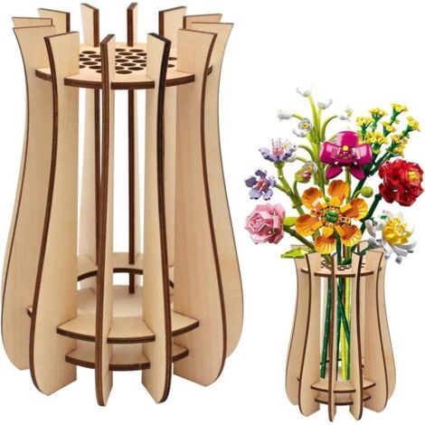Vase en bois pour fleurs, présentoir puzzle pour fleurs : cerisier, tournesol, tulipe, narcisse, lotus. (1/5)