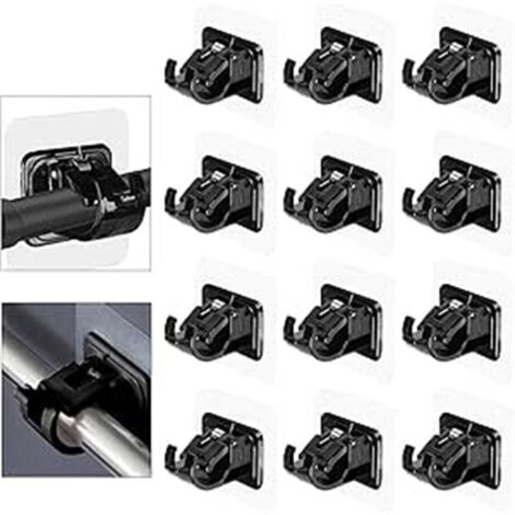 Lot de 12 supports adhésifs pour tringles à rideaux, crochets sans perçage pour rideaux (Noir) (1/5)