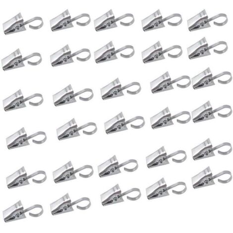 Lot de 50 crochets en acier inoxydable avec clip pour rideau de douche, décoration intérieure, couleur argent. (1/5)
