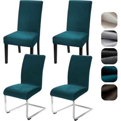 Lot de 4 housses extensibles en velours turquoise pour chaises - Idéal cuisine, restaurant, hôtel, banquet ou mariage. (1/5)