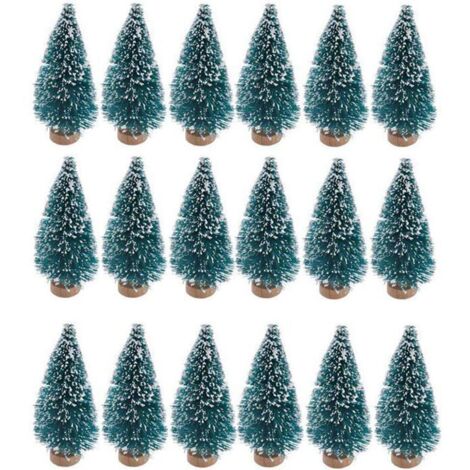 Sapins de Noël miniatures artificiels - MICH - 24 pièces - Base en bois - Bleu-vert - 4,5 cm de hauteur - Sisal - Aspect réaliste (1/5)