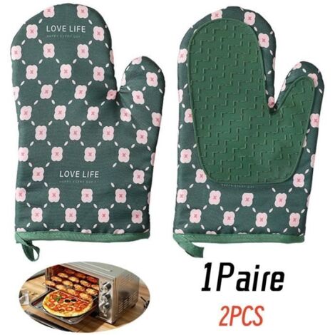 Gants de Cuisine Antidérapants en Coton Épais - Résistants à la Chaleur - Taille Unique - Vert Foncé (1/4)