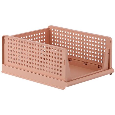 Panier de rangement empilable - Sans marque - Grand tiroir ouvert - Plastique - 43x33,5x18,5 cm - Rose (1/5)