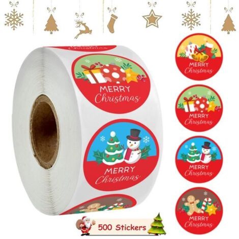 Autocollants de Noël - Étiquettes rondes en papier - 500 pièces - 2,5 cm - Décoration de fête (1/4)