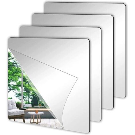 Ensemble d'autocollants miroir argenté 20 cm - 4 pièces - Miroir de porte en viscose, grand miroir en viscose. (1/4)