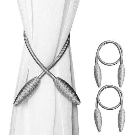 Embrasses de rideau 2 pièces, gris argenté, boucles pour rideaux. (1/5)