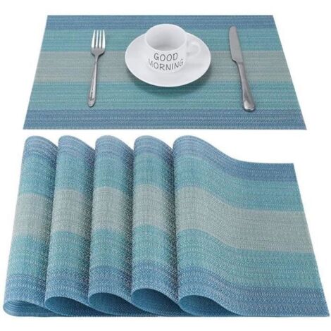 Sets de Table en PVC - Dégradé de Bleu - 6 pièces - Antidérapants - Résistants à la chaleur (1/4)