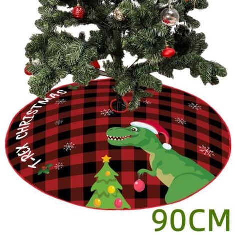 Jupe de Sapin de Noël - Dinosaure - Rouge - 90cm - Chiffon et Peluche - Décoration Réutilisable (1/4)