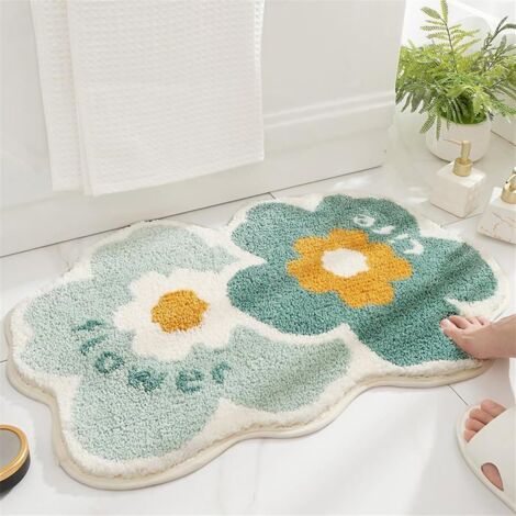 Tapis de Bain Antidérapant Doux en Microfibre, Absorbant et Lavable (Motif Fleurs Jumelles) (1/5)