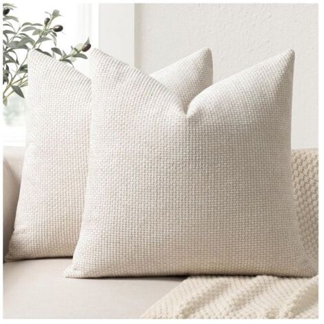 2 housses de coussin 45x45cm, housses décoratives luxueuses pour canapé, lit et salon, Beige (1/5)