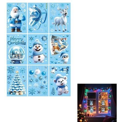 LOT DE 9 FEUILLES D'AUTOCOLLANTS POUR FENÊTRES DE NOËL - GRANDES DÉCORATIONS FESTIVES (1/5)