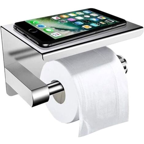 Distributeur de Papier Toilette Mural en Acier Inoxydable 304 avec Étagère, pour Salle de Bain ou Cuisine, Finition Argent (1/4)