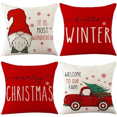 Housse de coussin "Joyeux Noël" - 45 x 45 cm - Coton lin - Décoration intérieure - Fermeture invisible (1/4)