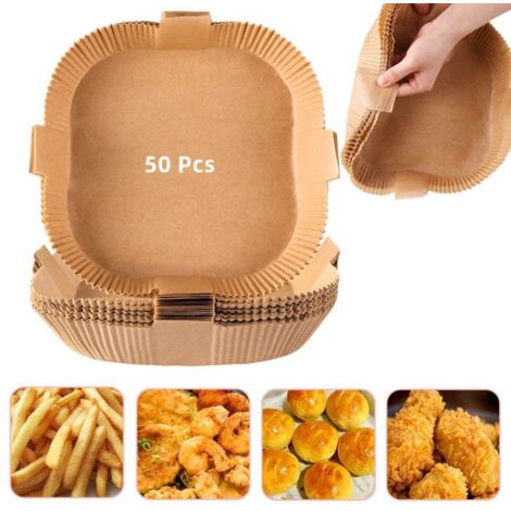 Papier jetable - Nature - Lot de 50 - 20 cm - Poignée - Protection pour Air Fryer (1/4)