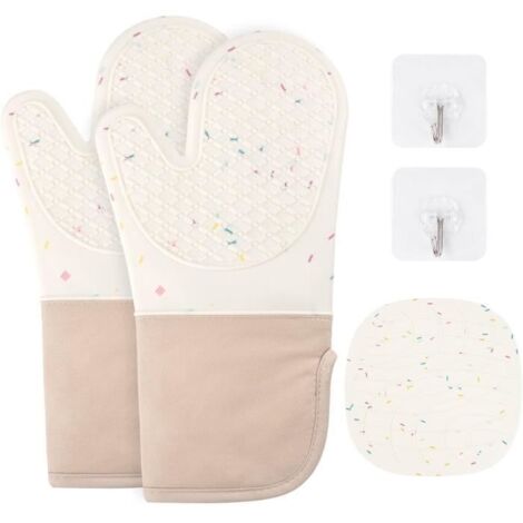 1 Paire de Gants de Four en Silicone Résistant à la Chaleur et Antidérapants, avec 1 Manique, Idéale pour la Cuisine (1/4)