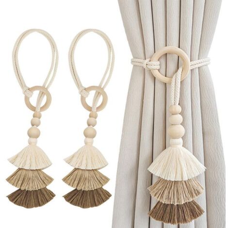 Lot de 2 embrasses pour rideaux, style bohème avec franges triangulaires, pour une décoration élégante. (1/5)