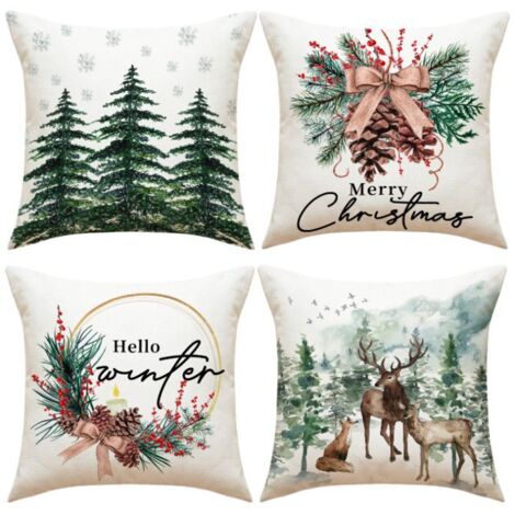 Housse de coussin Noël 45x45 lot de 4, bougeoir pomme de pin, taie d'oreiller décorative pour décoration de Noël (1/5)