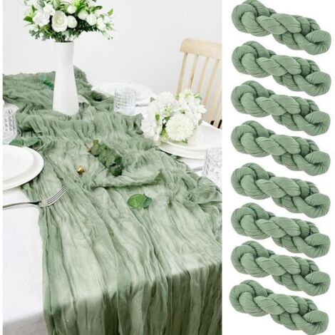 Chemin de Table - Pur Végétal - Lot de 8 Nappes - 90x300 cm - Vert Sauge - Élégance Chic